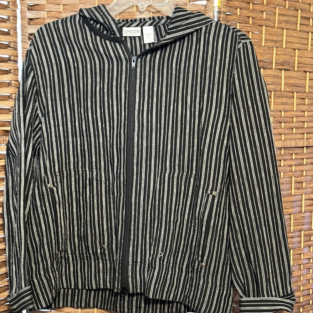 CHICO’S HOODED LINEN JACKET SIZE 3